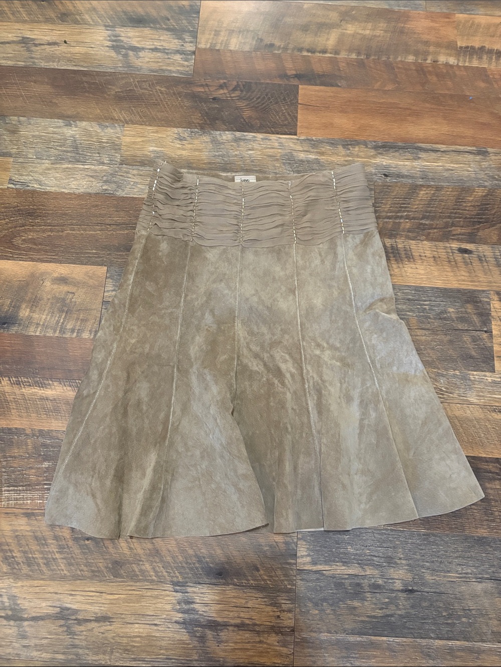 Anthropologie "June" Suede Leather Skirt in a putty / taupe colorway